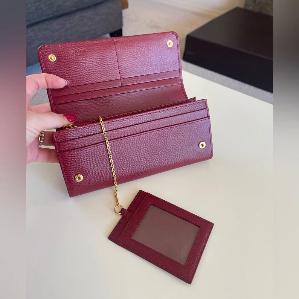 Prada Large Saffiano Leather Wallet Burgundy Like New Authentic